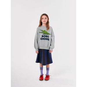 Bobo Choses grey sweatshirt with green crocodile print from the new AW24 collection 'Once Upon A Time'