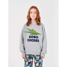 Load image into Gallery viewer, &nbsp;Bobo Choses grey sweatshirt with green crocodile print from the new AW24 collection &#39;Once Upon A Time&#39;
