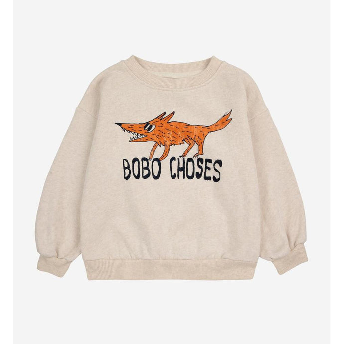 Bobo Choses off white sweatshirt with orange fox print from the new AW24 collection 'Once Upon A Time'