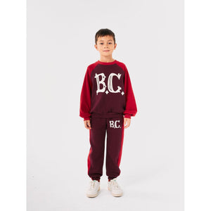 Bobo Choses burgundy and red vintage style sweatpants from the new AW24 collection 'Once Upon A Time'