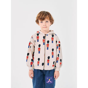 Bobo Choses beige grey hoodie with all over tin soldier print from the new AW24 collection 'Once Upon A Time'