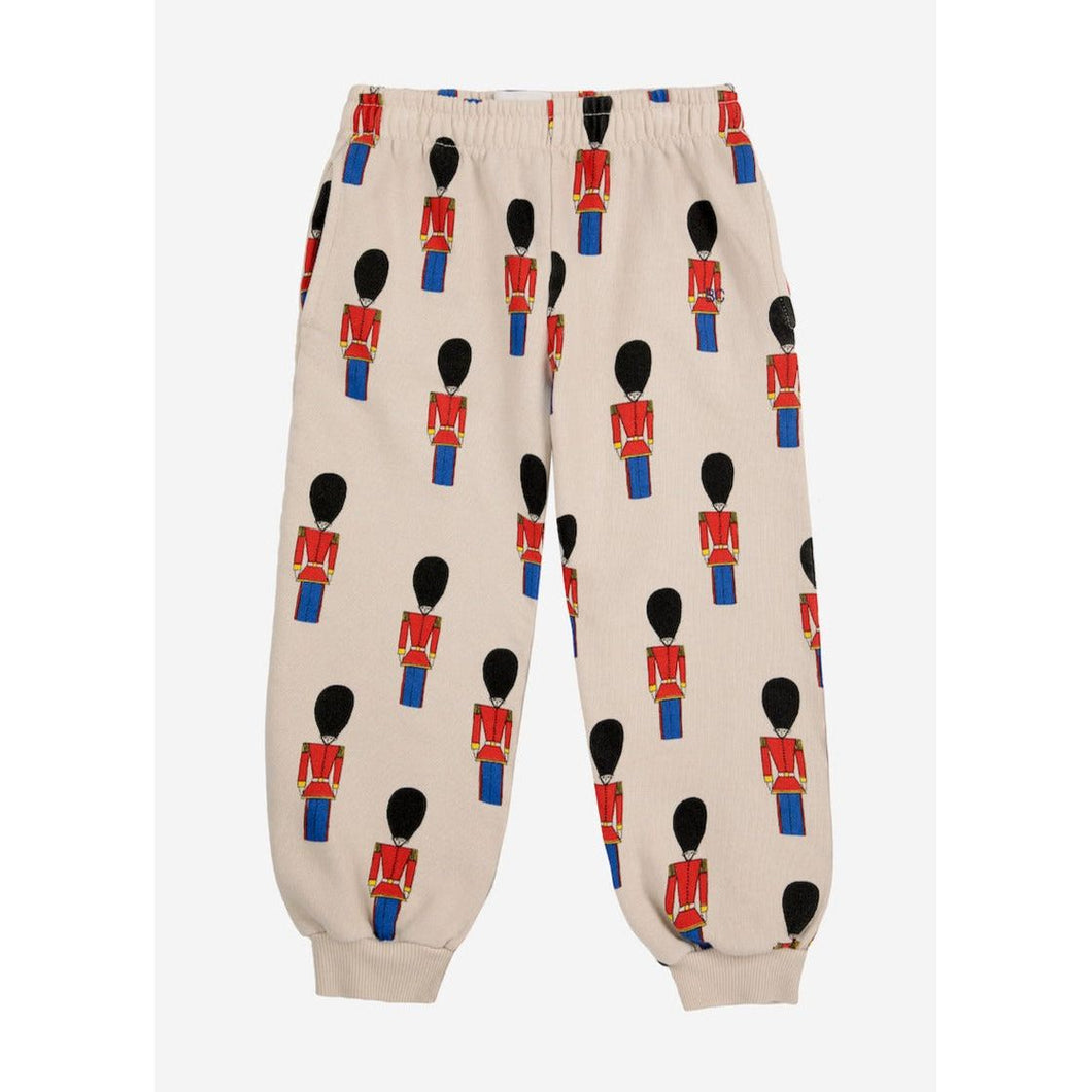 Bobo Choses beige grey sweatpants with all over tin soldier print from the new AW24 collection 'Once Upon A Time'