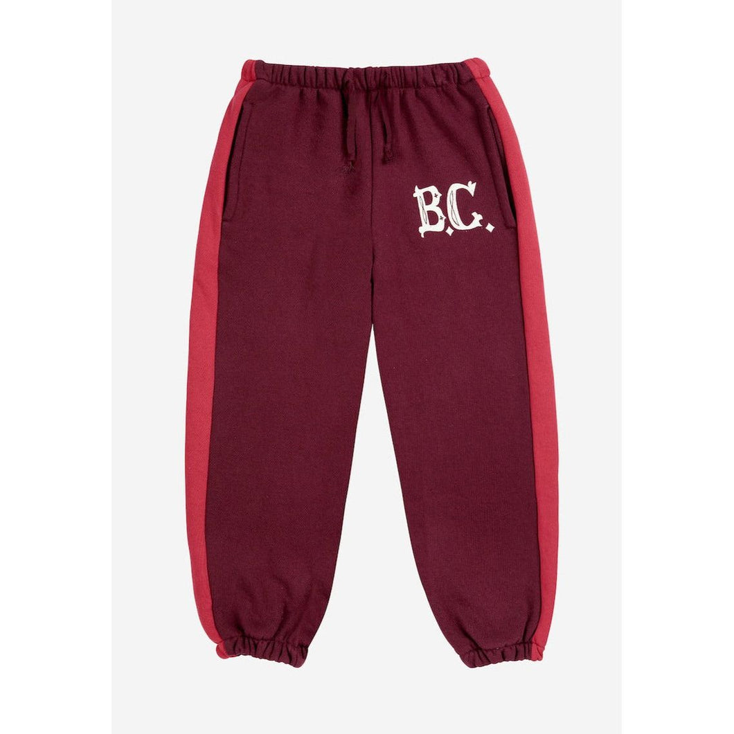 Bobo Choses burgundy and red vintage style sweatpants from the new AW24 collection 'Once Upon A Time'