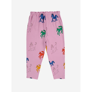 Bobo Choses pink trousers with all over multicolour wonder horse print from the new AW24 collection 'Once Upon A Time'