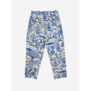 Bobo Choses fine corduroy trousers in white and blue with all over Wonderland print from the new AW24 collection 'Once Upon A Time'