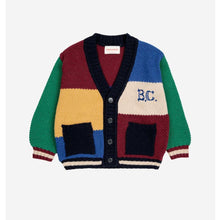 Load image into Gallery viewer, Bobo Choses vintage colour block cardigan in burgundy, yellow, navy blue and green from the new AW24 collection &#39;Once Upon A Time&#39;
