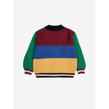 Load image into Gallery viewer, Bobo Choses vintage colour block cardigan in burgundy, yellow, navy blue and green from the new AW24 collection &#39;Once Upon A Time&#39;
