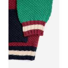 Load image into Gallery viewer, Bobo Choses vintage colour block cardigan in burgundy, yellow, navy blue and green from the new AW24 collection &#39;Once Upon A Time&#39;
