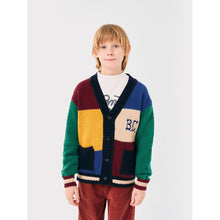 Load image into Gallery viewer, Bobo Choses vintage colour block cardigan in burgundy, yellow, navy blue and green from the new AW24 collection &#39;Once Upon A Time&#39;
