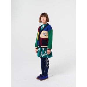 Bobo Choses vintage colour block cardigan in burgundy, yellow, navy blue and green from the new AW24 collection 'Once Upon A Time'