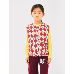 Bobo Choses red harlequin check quilted waistcoat from the new AW24 collection 'Once Upon A Time'