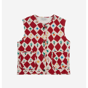 Bobo Choses red harlequin check quilted waistcoat from the new AW24 collection 'Once Upon A Time'