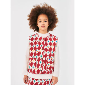 Bobo Choses red harlequin check quilted waistcoat from the new AW24 collection 'Once Upon A Time'