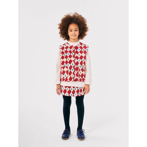 Bobo Choses red harlequin check quilted waistcoat from the new AW24 collection 'Once Upon A Time'