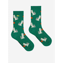 Load image into Gallery viewer, Bobo Choses dark green socks with all over hungry squirrel print in white from the new AW24 collection &#39;Once Upon A Time&#39;
