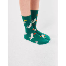 Load image into Gallery viewer, Bobo Choses dark green socks with all over hungry squirrel print in white from the new AW24 collection &#39;Once Upon A Time&#39;
