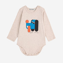 Load image into Gallery viewer, Bobo Choses Beige baby bodysuit with colourful dog design on a white background
