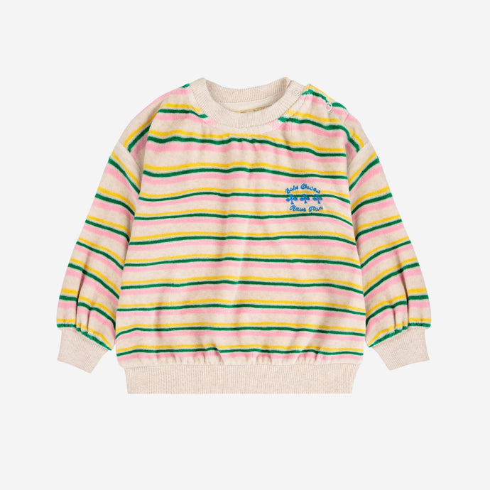 Bobo Choses Striped sweater with pink, yellow, and green stripe