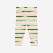 Load image into Gallery viewer, Bobo Choses striped baby leggings with pink, yellow, and green stripe
