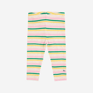 Bobo Choses striped baby leggings with pink, yellow, and green stripe