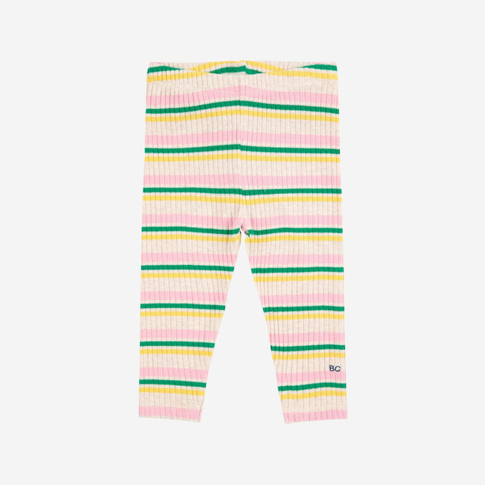Bobo Choses striped baby leggings with pink, yellow, and green stripe