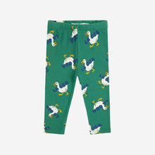 Load image into Gallery viewer, Bobo Choses Green baby leggings with all over white duck pattern 
