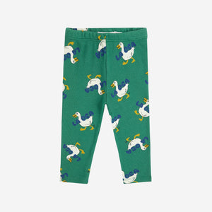 Bobo Choses Green baby leggings with all over white duck pattern 