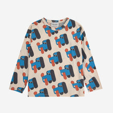 Load image into Gallery viewer, Bobo Choses cream long-sleeve shirt with blue and red dog pattern 
