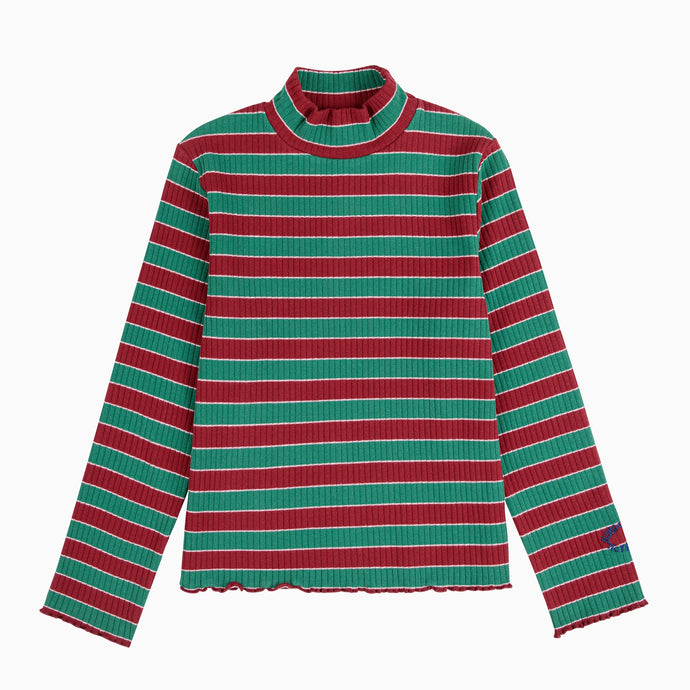 Bobo Choses children's burgundy red and green striped long-sleeve shirt
