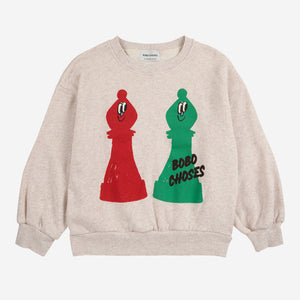 Bobo Choses light grey marl sweatshirt with red and green chess piece print