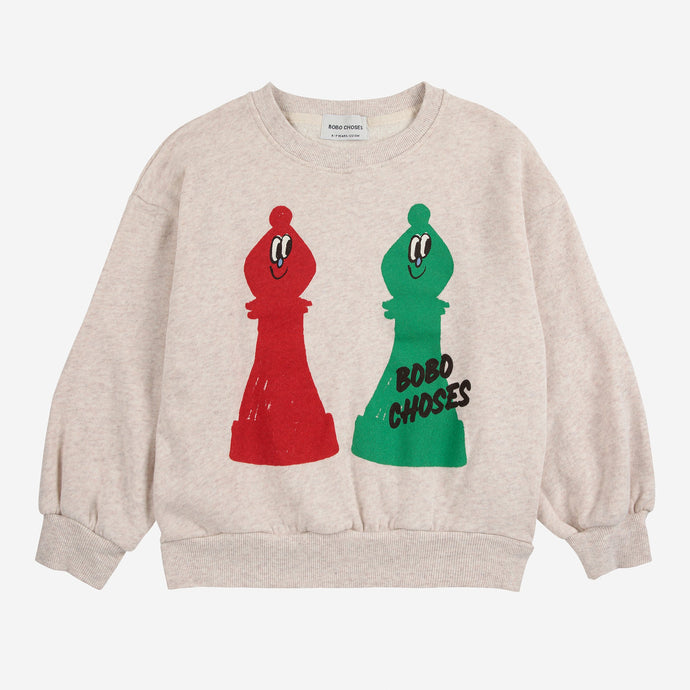 Bobo Choses light grey marl sweatshirt with red and green chess piece print