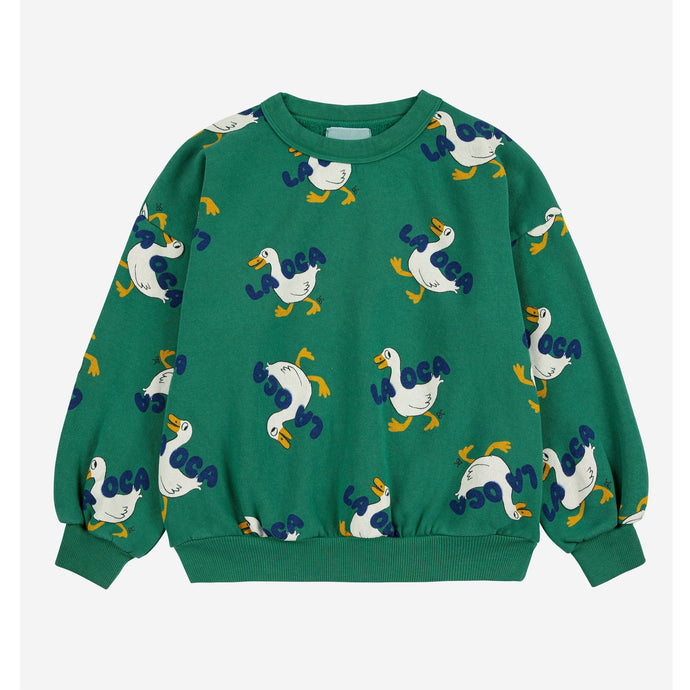 Bobo Choses Green sweatshirt with all over white duck pattern