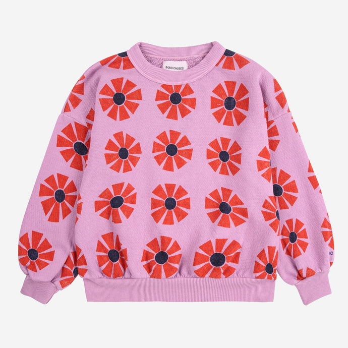 Bobo Choses Pink sweater with all over red kaleidoscope print