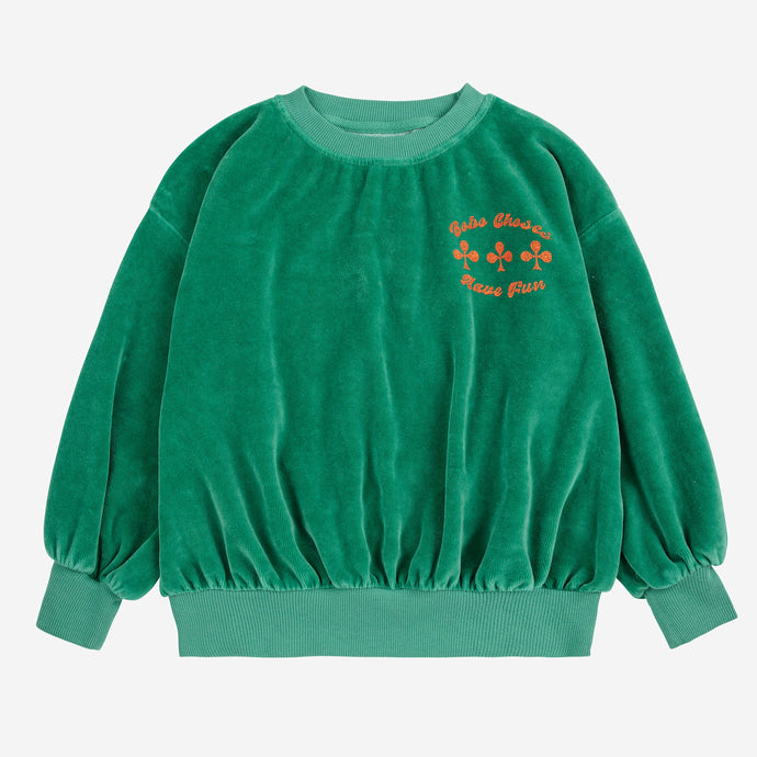 Bobo Choses Green velvet sweatshirt with orange logo  