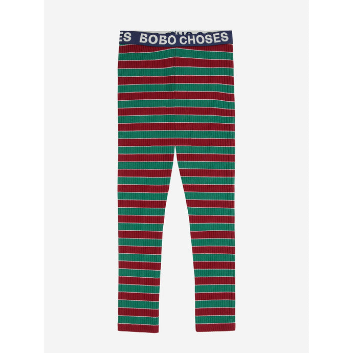 Bobo Choses Red and green striped leggings with 'BOBO CHOSES' logo on waistband