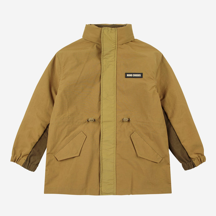 Bobo Choses khaki green rain jacket with a brand logo 