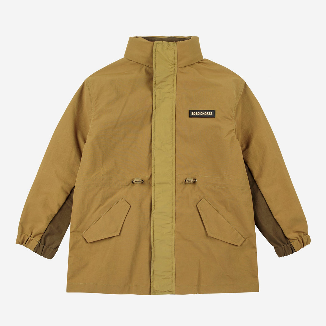 Bobo Choses khaki green rain jacket with a brand logo 