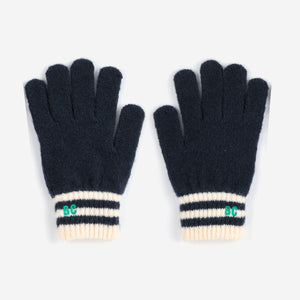 Bobo Choses Pair of navy gloves with striped cuffs 