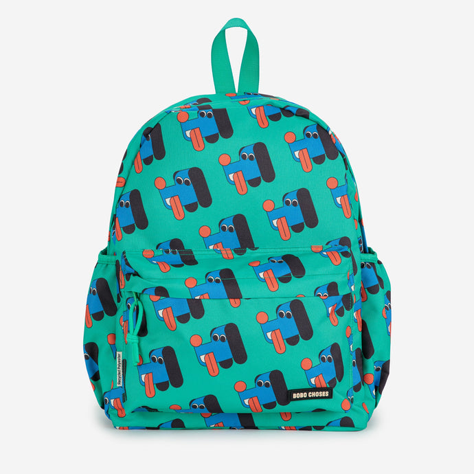 Bobo Choses Teal backpack with all over dog blue and red dog design
