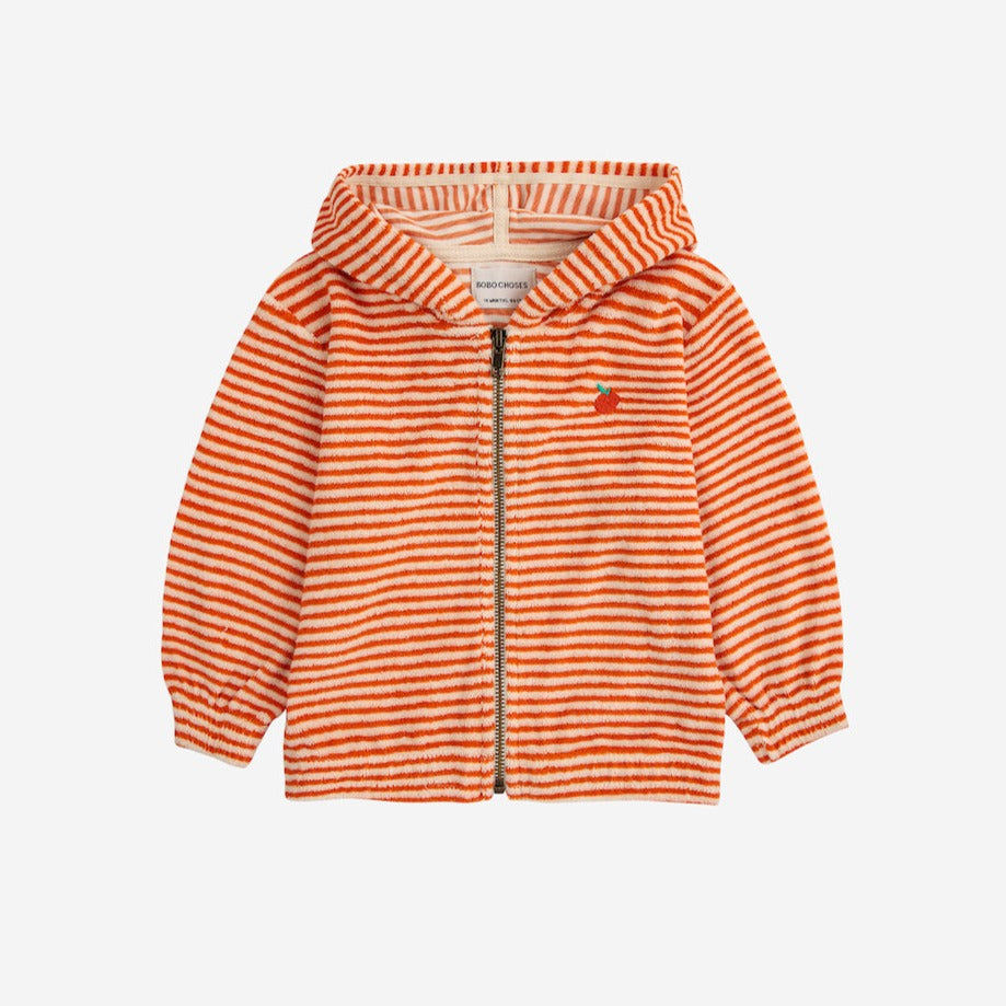 Bobo Choses - orange stripe baby hoodie in cotton terry