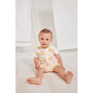 Bobo Choses - Cream playsuit with all over sun print in yellow and red