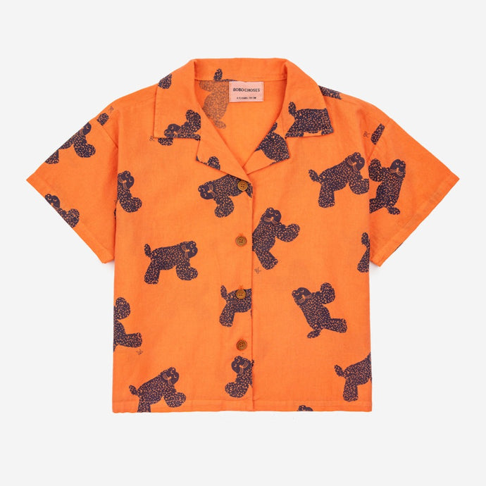 Bobo Choses - orange shirt with all over big cat print