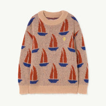 Load image into Gallery viewer, The Animals Observatory - beige knitted jumper with all over sailboat design
