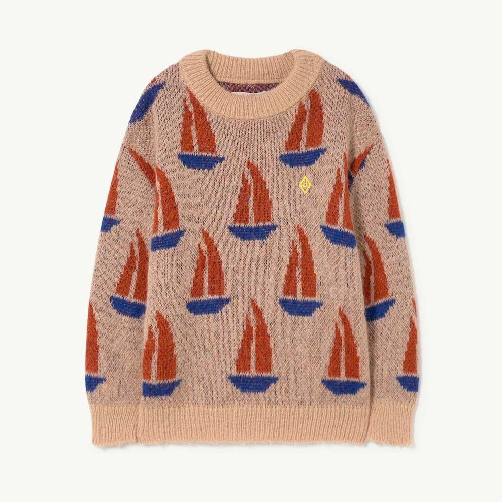 The Animals Observatory - beige knitted jumper with all over sailboat design