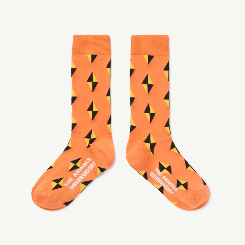 The Animals Observatory - orange socks with yellow and black geometric print
