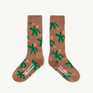 The Animals Observatory - brown socks with tropical leaf print