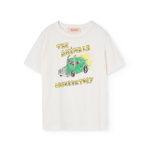 The Animals Observatory white t-shirt with 'green and yellow truck print from the new FW24 collection.