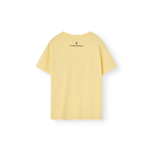 The Animals Observatory soft yellow t-shirt with red and black party invite print from the new FW24 collection.