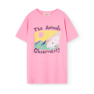 The Animals Observatory pink oversized t-shirt with illustrative lamb print from the new FW24 collection.