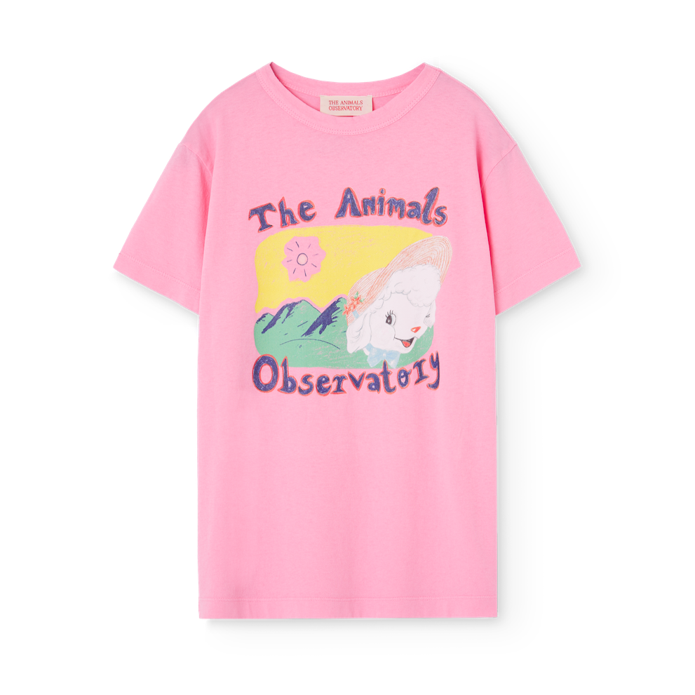 The Animals Observatory pink oversized t-shirt with illustrative lamb print from the new FW24 collection.